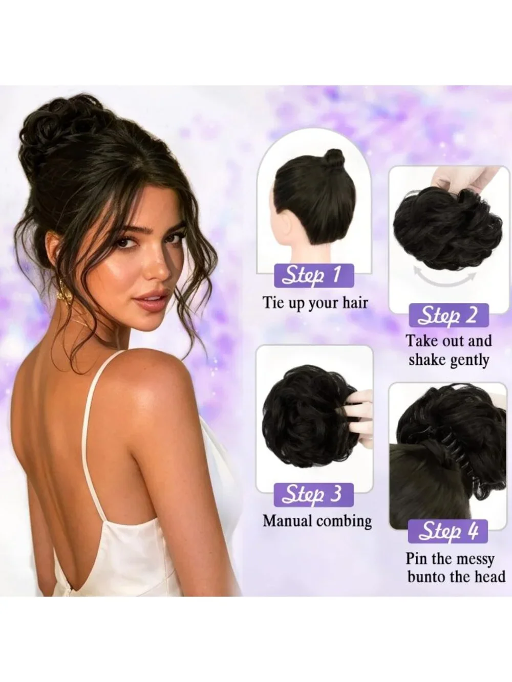 Real Human Hair Messy Bun Piece - Burgundy Curly Chignon Clip-On Updo for Women
